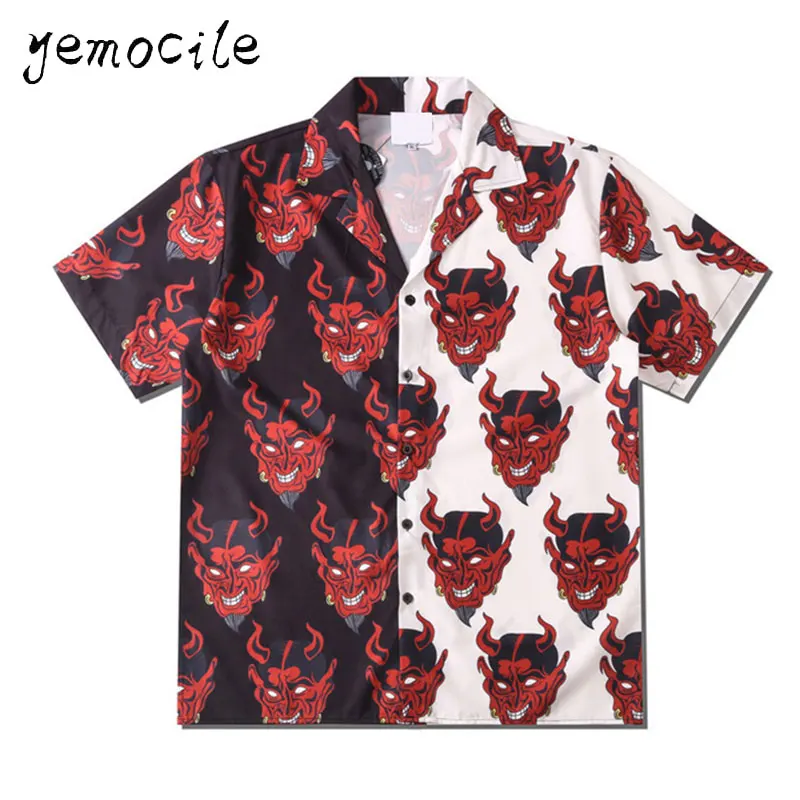 Camisas Harajuku para hombre y mujer, camisa holgada de gran tamaño con estampado de Diablo, camisas de manga corta para vacaciones de verano, ropa de calle, novedad de 2021