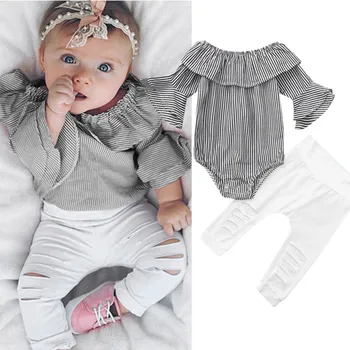 

Fashion Baby Girls Spring Clothes Set Infant Clothing Set Girls Summer 2 Piece Striped Off Shoulder Pants Toddler Girls Outfits