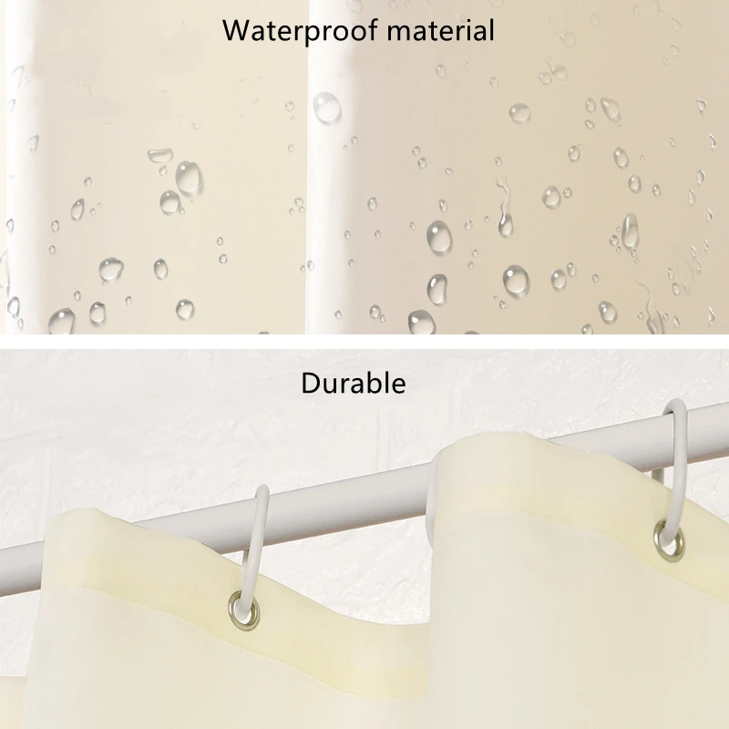 Waterproof Anti-Mold Solid Color Shower Curtain with Hooks - Grey Beige