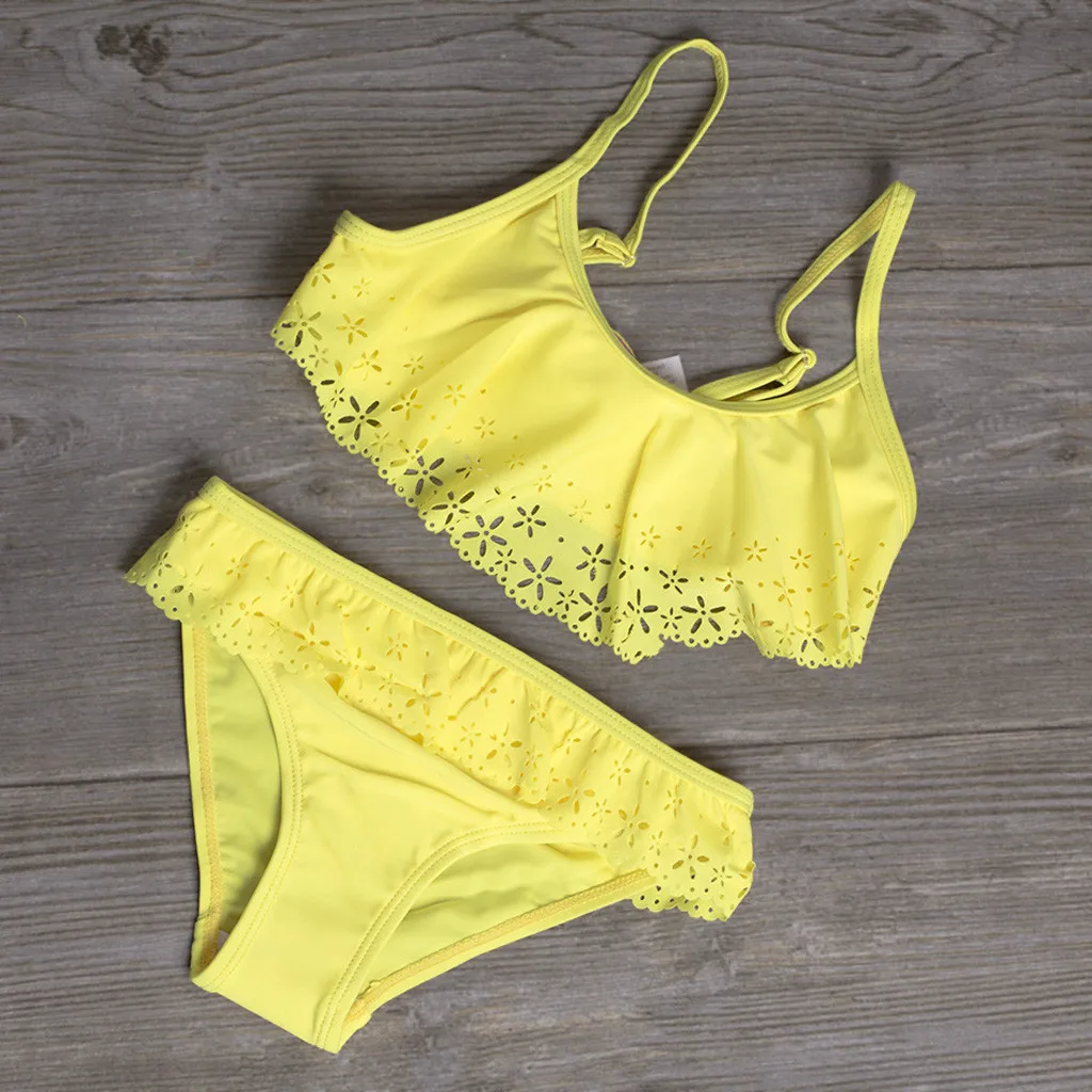 5-14Years New Fresh lemon yellow Children Kids Girls Bikini Beach Swimsuit+Shorts Swimwear Set Outfit kids swimwear for girls M4 | Детская