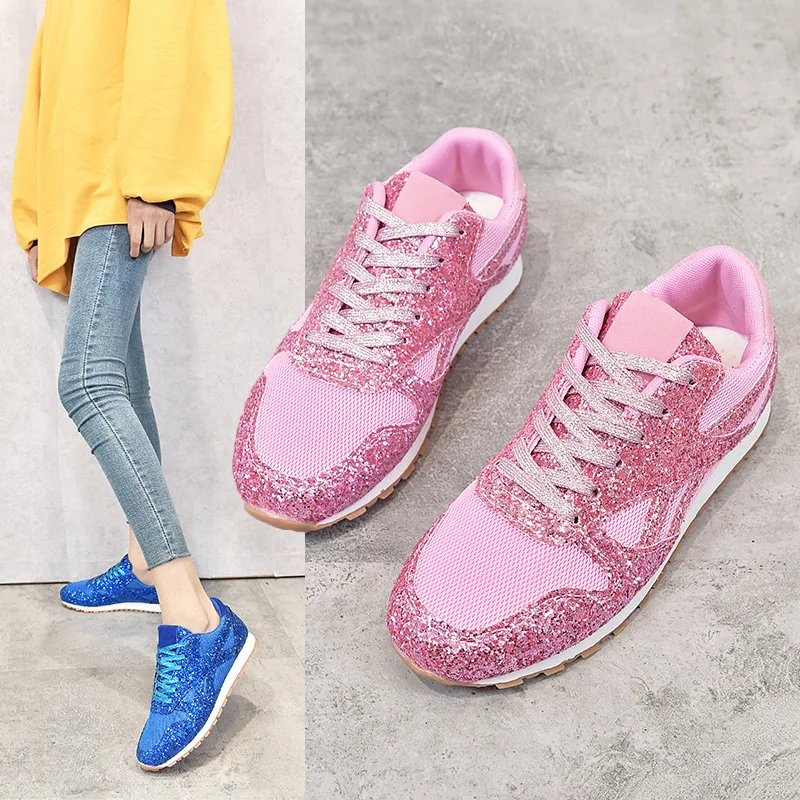 

Separate Station 2019 Autumn Hot Selling Platform Sequin Casual Shoes Breathable Man-made Diamond Thick Bottomed Sports Lace-up