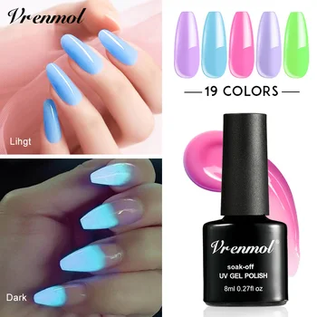 

Vrenmol 1pcs Shimmer Neon Fluorescent Luminous Glow In Dark Night Long Lasting Lucky Lacquer Gel Varnish Nail Gel Polish