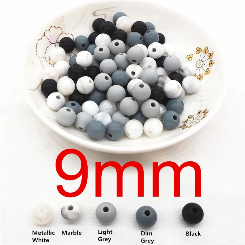 9mm Chenkai, 100 шт, 9 мм, 12 мм, 15 мм, силиконовые бусины для прорезывания зубов, сделай сам, Детская соска, пустышка, подвеска, ювелирное изделие, сенсорное Прорезывание Зубов, игрушка из бисера, BPA бесплатно - Цвет: 9mm