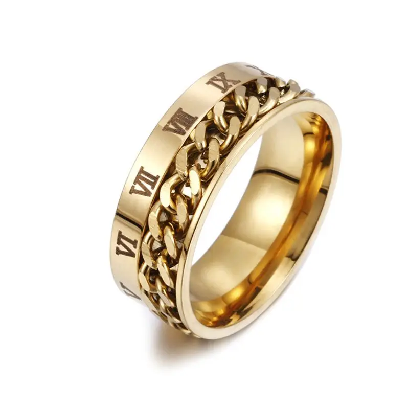 EDC палец Спиннер нержавеющая сталь цепь вращающийся кольцо для мужчин Классический Рим цифровой мощность чувство подарок - Цвет: Gold Size 8