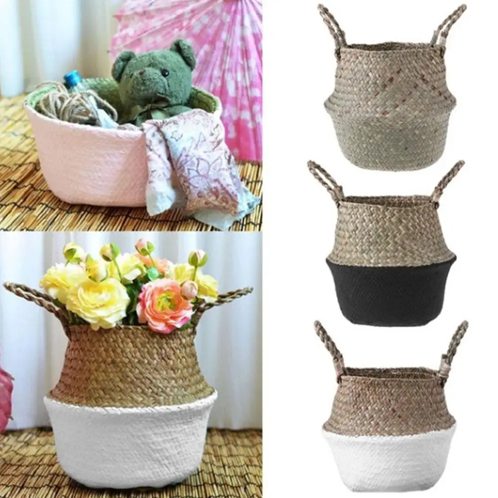 TPFOCUS Storage Basket Hand-Woven Basket Foldable Storage Basket with Handle Organizer for Dirty Clothes Fruit Flowers Seagrass