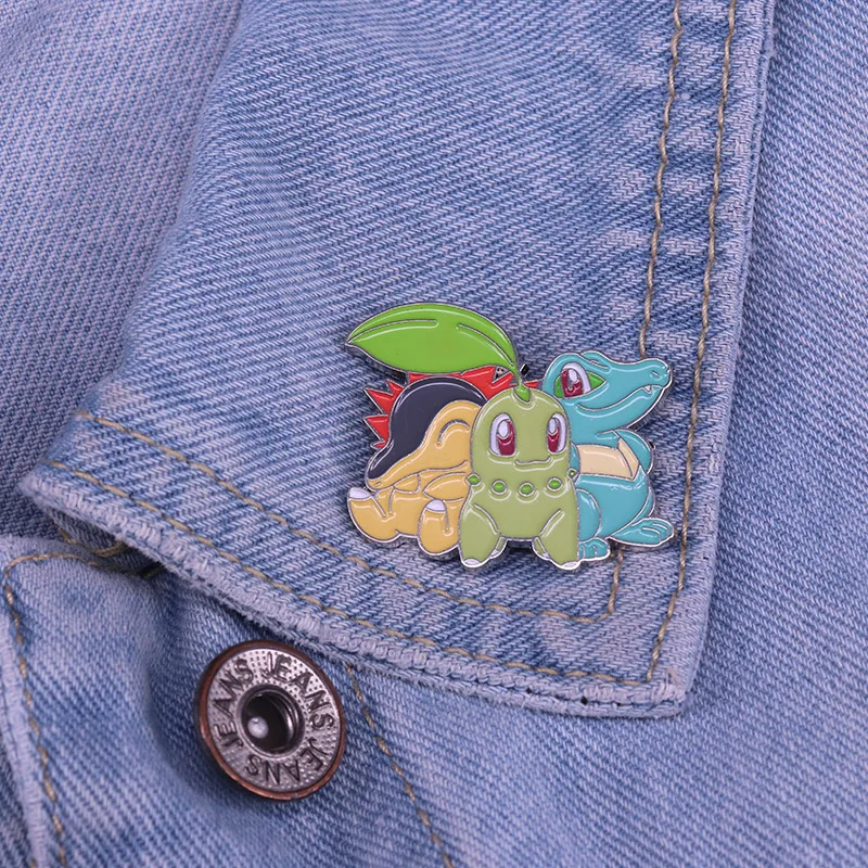 Totodile chikorita и cyndaquil булавка на лацкане Выберите свой первый стартовый волшебный эльф Игра Ювелирные изделия