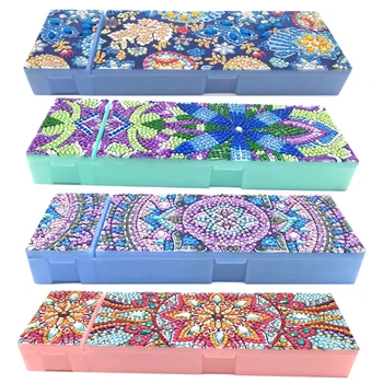 

DIY Special Shaped Diamond Painting 2 Grids Stationery Pencil Box Rhinestones Diamond Embroidery Mandala Storage Case Gifts