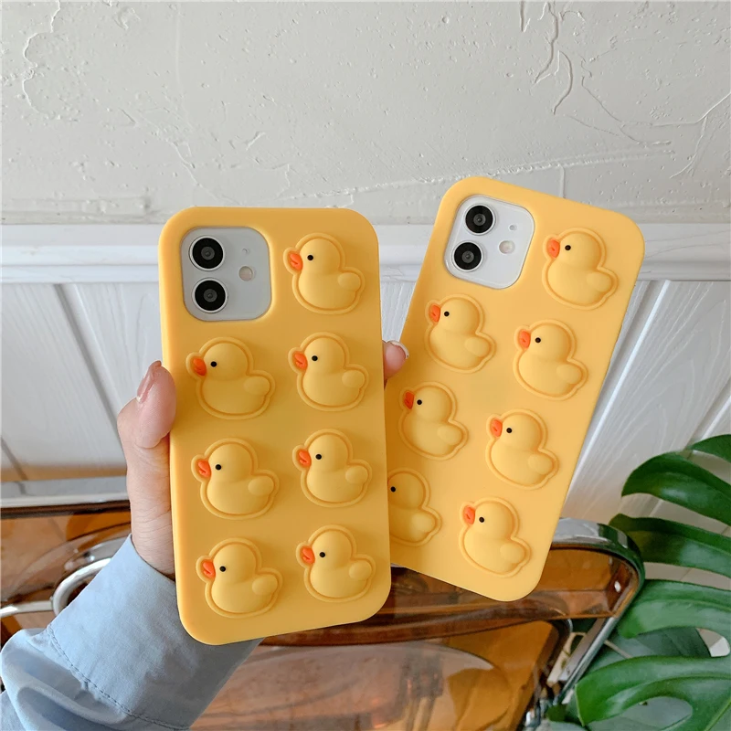 Agrotera Soft Silicone Case Cover for iPhone 7 8 Plus X XS XR 11 Pro Max SE 2020 12 Pop it Fidget Toys Rubber Yellow Duck