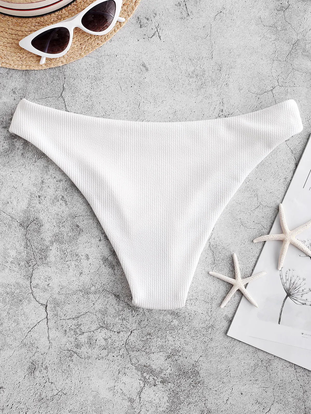 ZAFUL High Leg Ribbed Plain Bikini Bottom One Piece Swimsuit Panties Underwear Side Ties Brazilian Thong Ladies Short Bottoms