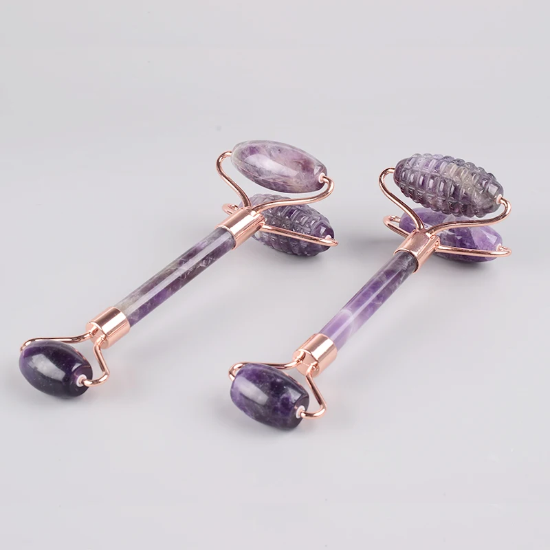 The New Sawtooth Double Big Roller Face Massage Tool Natural Amethyst Body Eye Neck Healing Stone Health Care Beauty Massager tumbeelluwa natural amethyst worry stone pocket thumb massage stone healing reiki spiritual therapy finger body massage