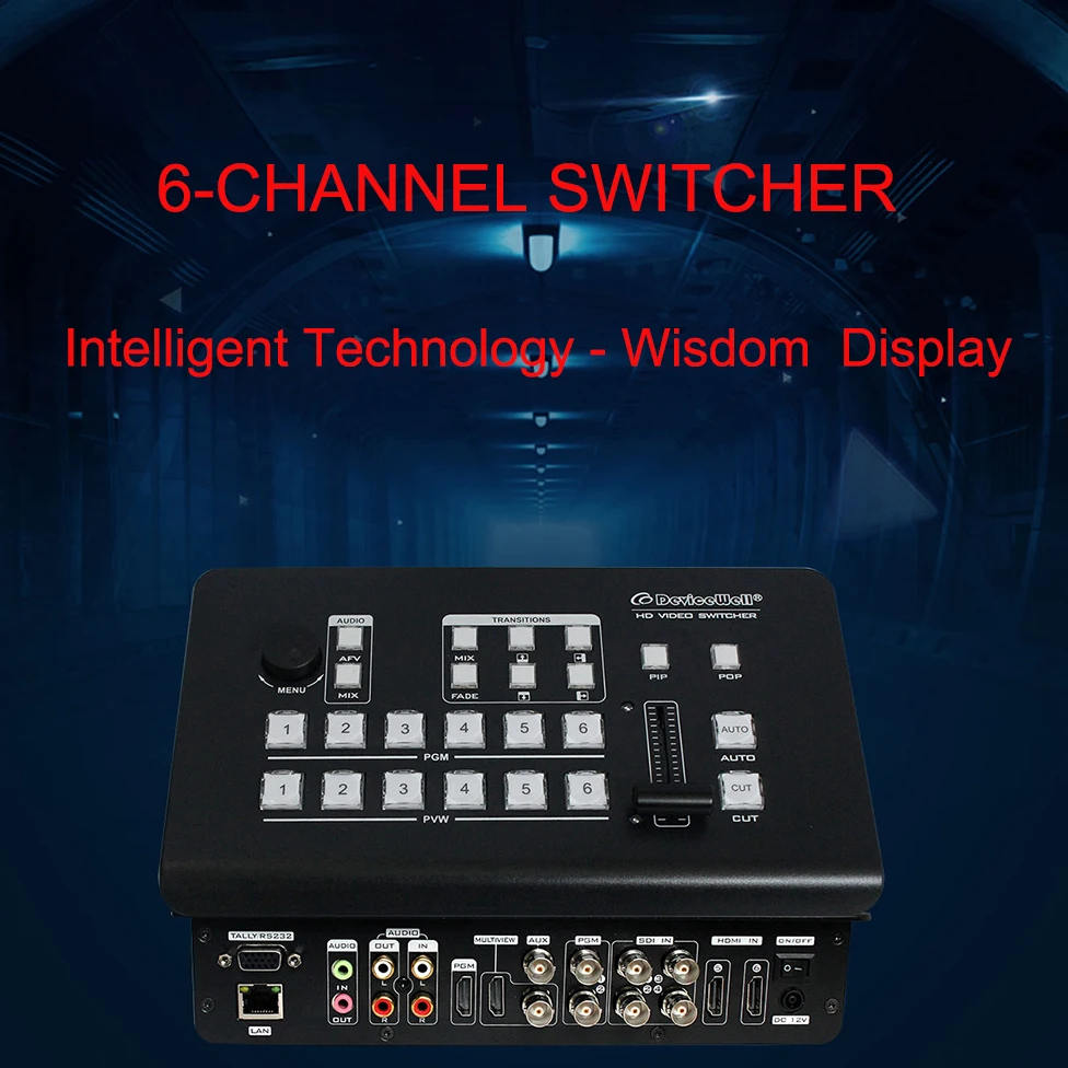 

DeviceWell 7106 HD Video Switcher HDS7106 for Video Special Effects Switching 6-CH Supports 4-CH Broadcast SDI 2-CH HDMI