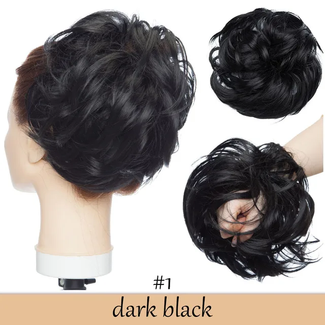 HAIRRO 80g Straight Donut Chignon Hairpieces Synthetic Ombre Elastic Updo Chignon Fluffy Messy Scrunchies Hair Bun For Women dark black-80g