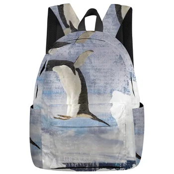

Jumping Penguins On A Retro Abstract Background Backpack Interior Key Chain Holder Luxury Backpack Arcuate Shoulder Strap