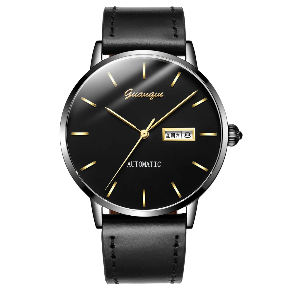 

Switzerland Import Double Calendar Fully Automatic Mechanical Wrist Watch New Style Business Leather Belt Hollow out Analog Watc