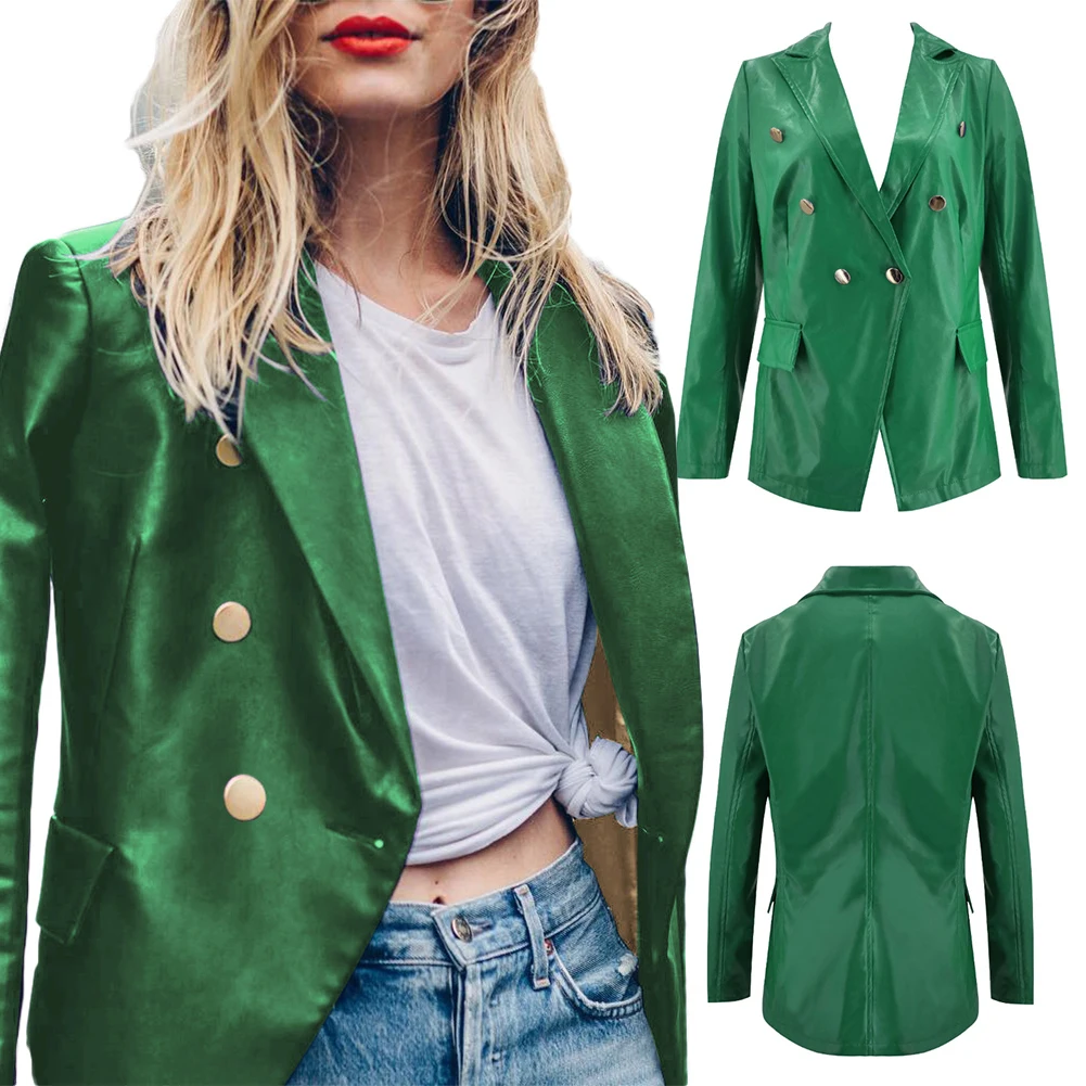 Костюмы Блейзер Женский комплект двубортный лацкан Блейзер пиджак костюм сплошной цвет двубортный дизайн лацкан пальто Sui пиджак