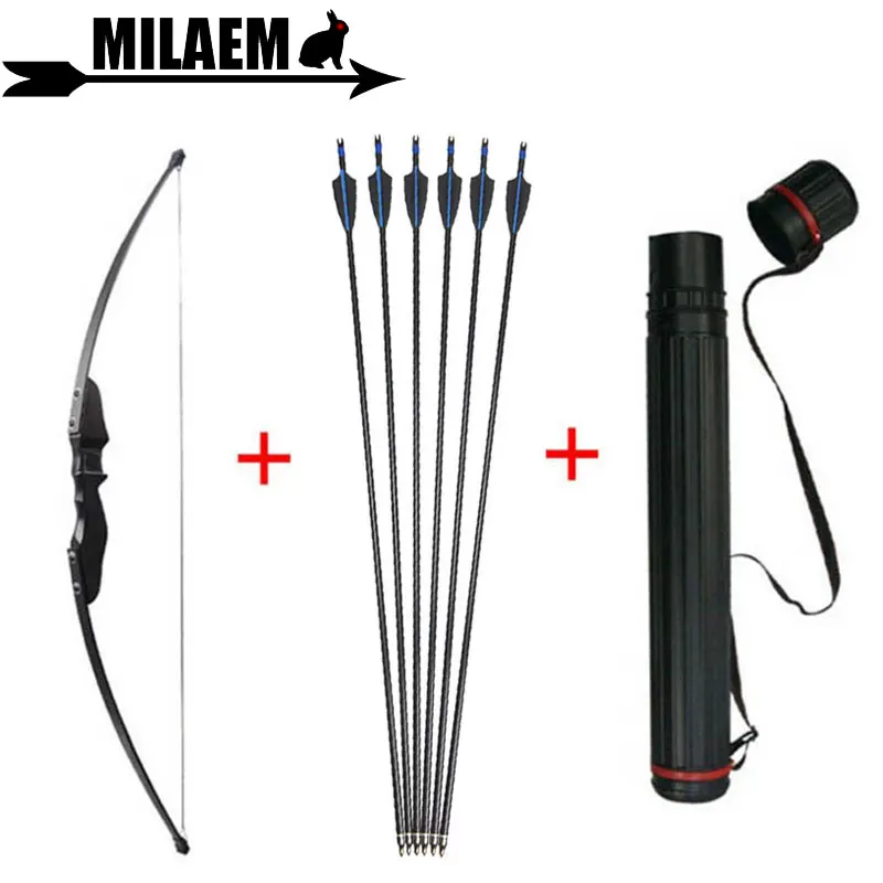 

30/40lbs Archery Recurve Bow And Arrow Set Black Bow 31.5inch Carbon Arrow And Arrow Quiver RH/LH Hunting Shooting Accessories