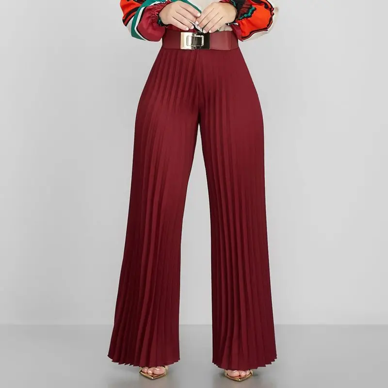 

African Pleated Wide Leg Pants Office Lady Elegant Chic Casual Straight High Waist Long Trousers 2019Autumn Winter Women Fashion