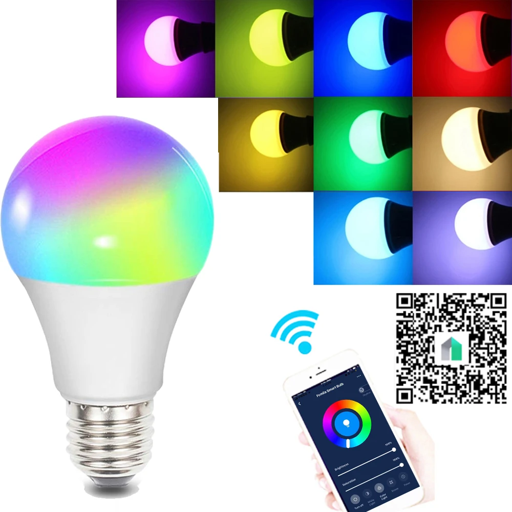 Умный E27/E26/E14/B22 Светодиодный светильник, умный WiFi, лампа RGB+ W с регулируемой яркостью, приложение для смартфона/Голосовое управление