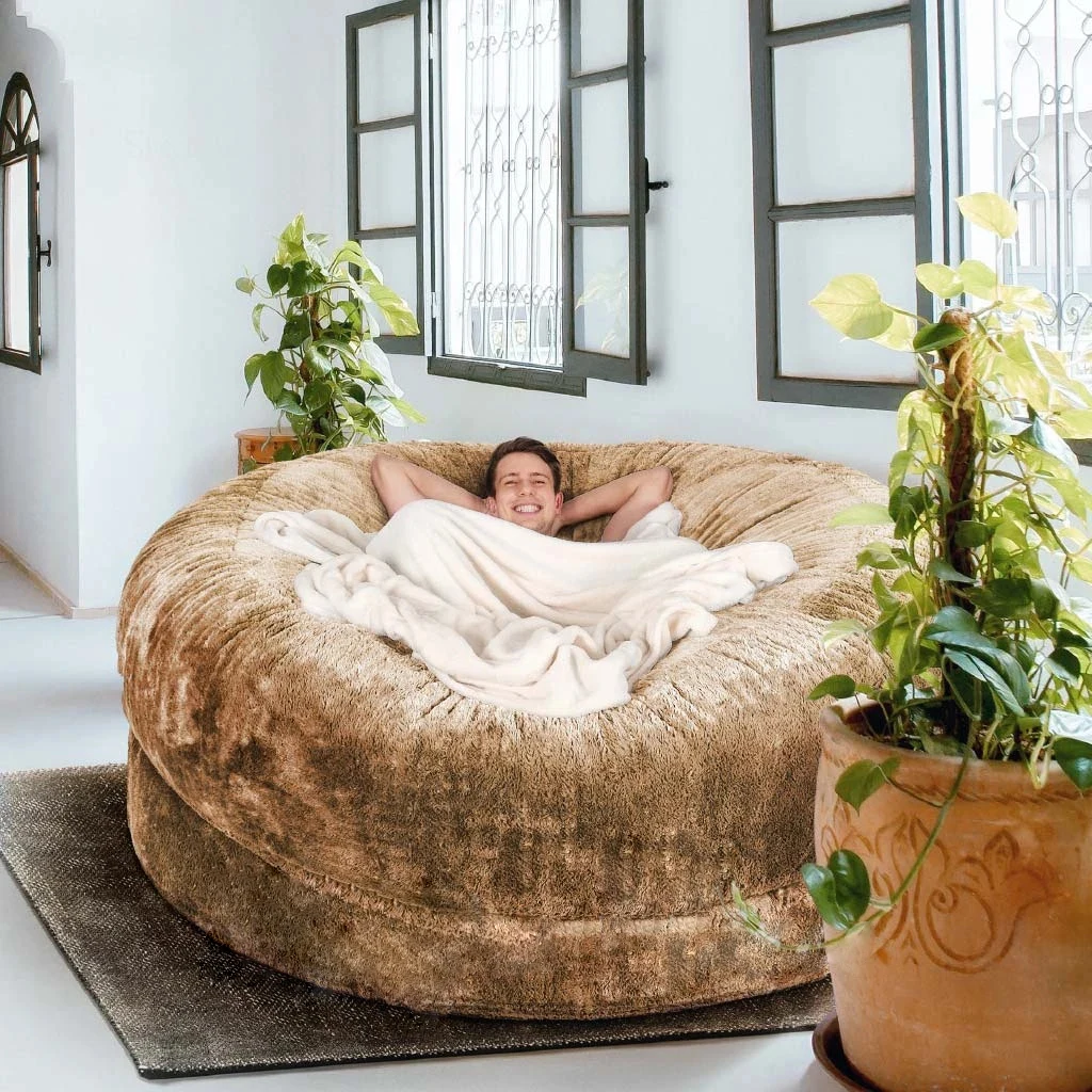 Sofa cover 200cm Giant Fur Bean Bag Cover Big Round Soft Fluffy Faux Fur BeanBag Lazy Sofa Bed Cover Living Room Furniture