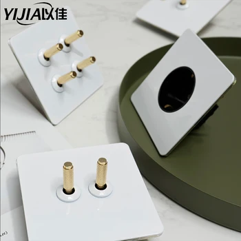 

Brass wall switch,Vintage metal toggle knob 220V 1/2/3/4Gang.2Way 10A switch for living room brass lever white panel socket