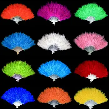 

Elegant White Folding Feather Fans Belly Dancing Fan Fancy Costumes For Women Halloween Party Stage Performances Supplies