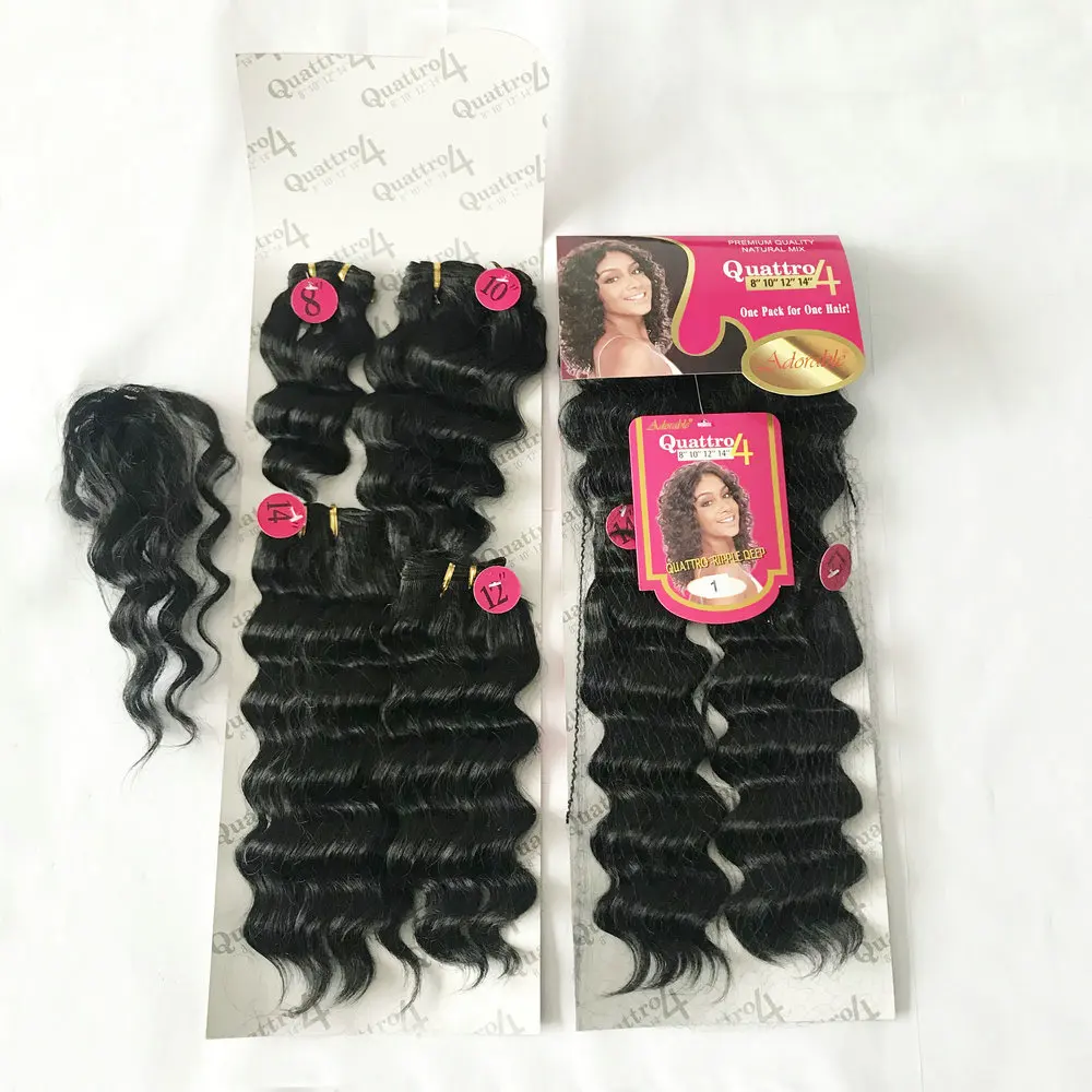 Curly Synthetic Hair Weave 4 Bundles Mixed,Soft Heat Resistat Synthetc Hair Wefts Looks Natural Quattro Ripple Deep Wave 4PCS