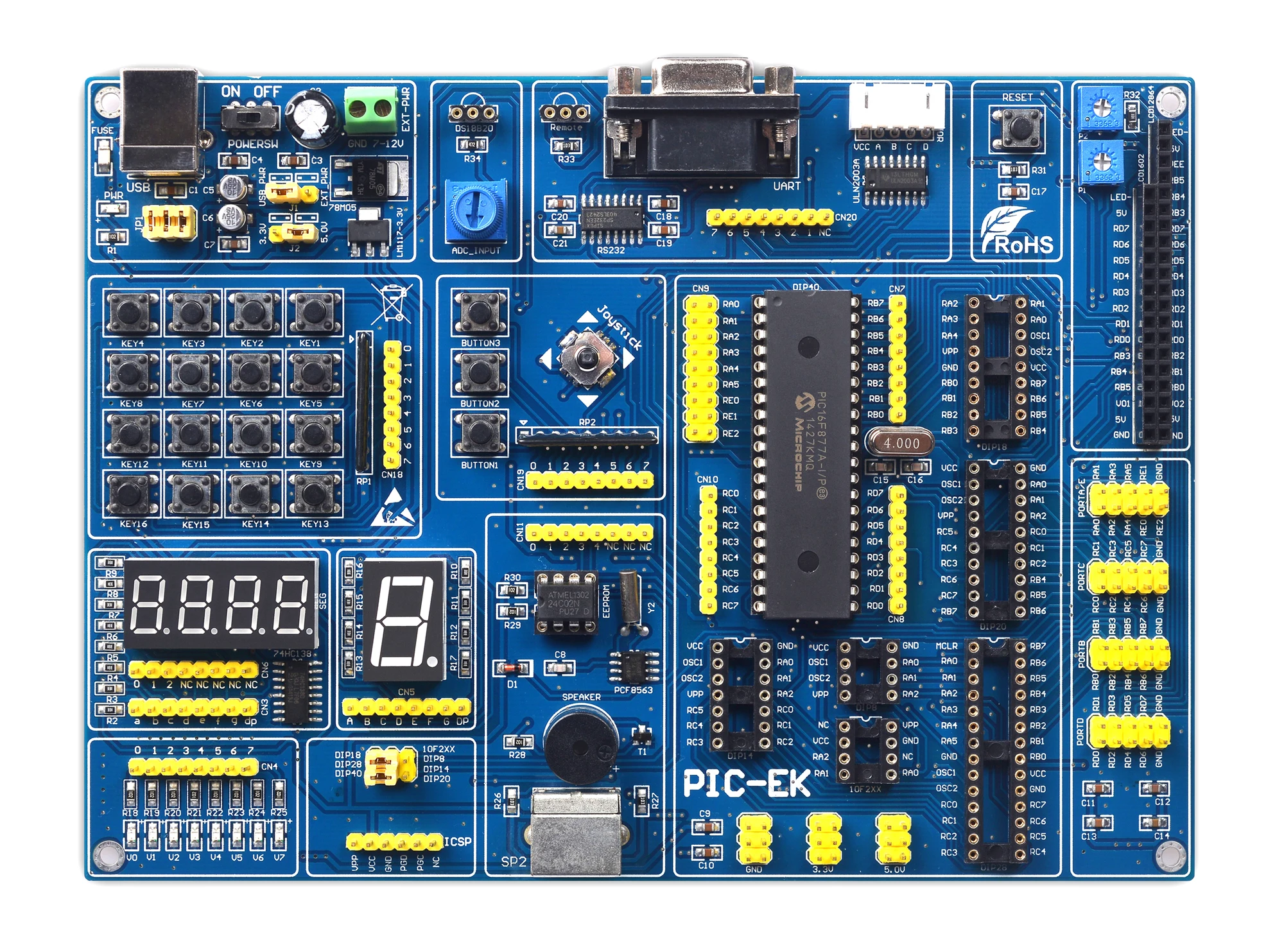PIC MCU обучающая макетная плата PIC-EK с PIC18F4620 SCM