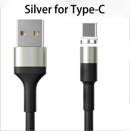 Silver Type-C Cable 360 градусов Поворот круговая Магнитный строка данных для iPhone X 8 7 6 Plus& кабель Micro USB и кабель Тип usb-C кабель с разъемом usb-c - Цвет: Silver Type-C Cable
