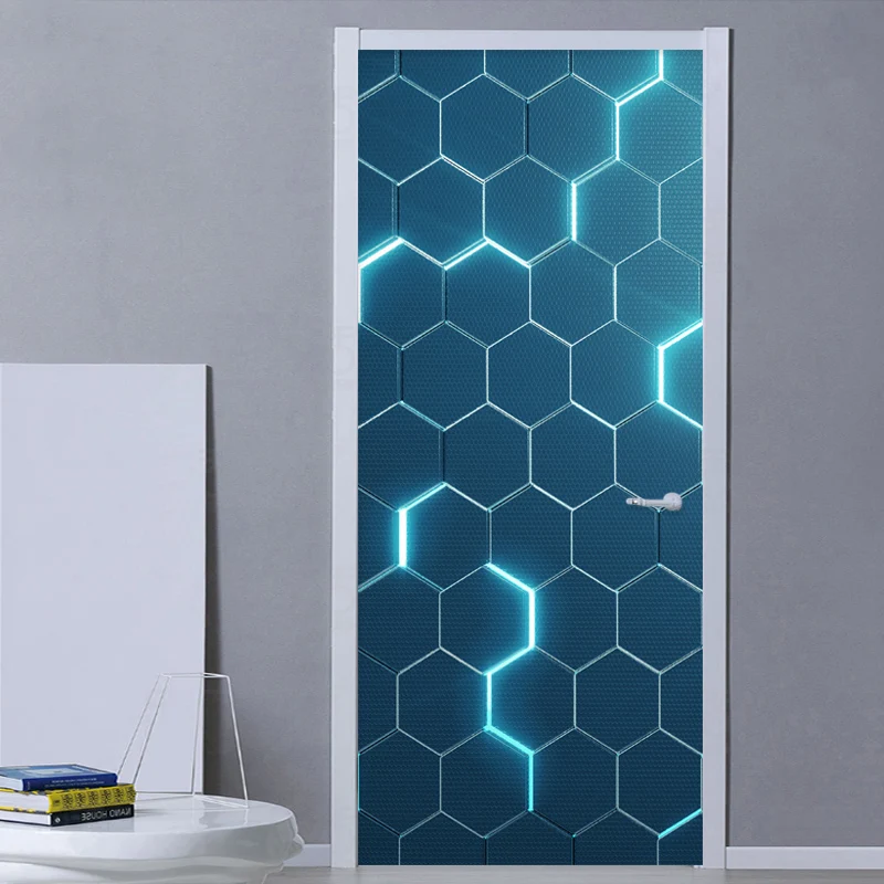 Modern Door Sticker 3D Stereo Abstract Geometric Blue Circuit Door Mural PVC Self-Adhesive Waterproof Door Poster Creative Decal diy лягушка съемный стены decal семья наклейка mural art главная декор