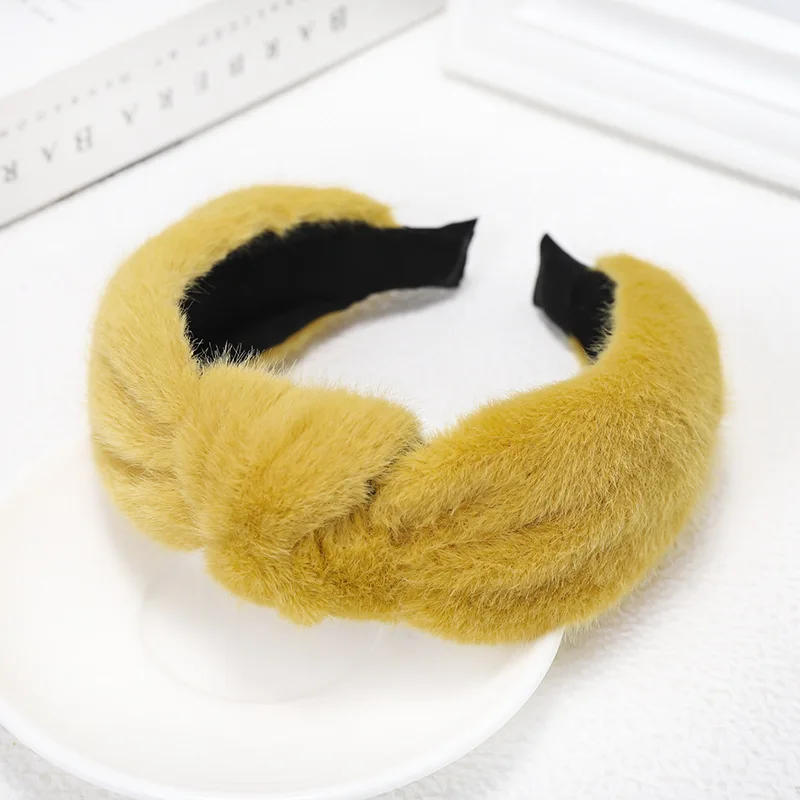 Fashion Gold Ring Jewel Bezel Rabbit Fur Hair Bands For Women Hair Clips Headband Girls Hair Accessories Hairpin opaska - Цвет: C760 yellow