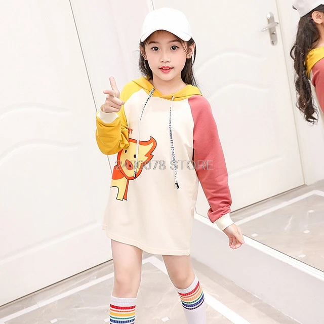Рождественский подарок для девочек, осенний свитер, рубашка, Детская Длинная блузка с капюшоном и принтом, школьная Детская уличная спортивная футболка для подростков - Цвет: style A