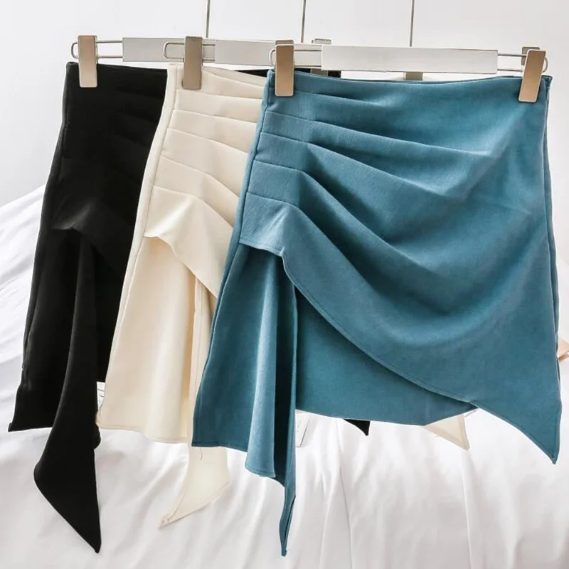 Autumn design sense irregular Ruffle pleated hip skirt women's new French versatile short skirt