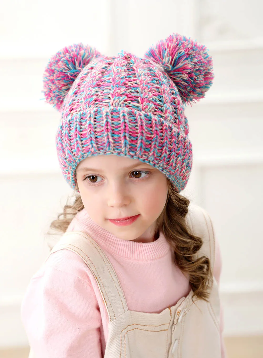 Зимние шапки для детей, меховые вязаные шапки с помпонами, детские меховые шапки для девочек и мальчиков, теплые зимние шапки