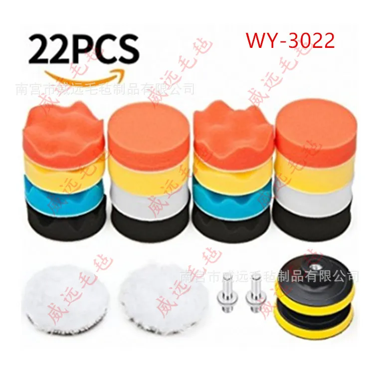 16 PCs Car Polishing Sponge Roundel Set 50 Flocked Flat Sponge Wheel Polishing Disc 2-Inch M6 Pneumatic Dorsal Disk