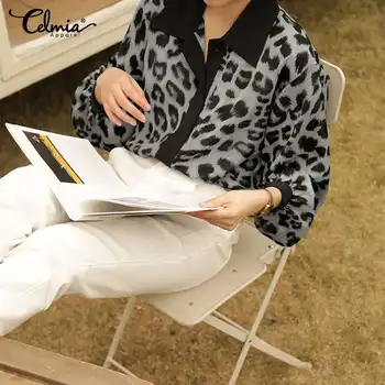 

Fashion Tops Women Sexy Leopard Print Blouse Autumn Spring Long Lantern Sleeve Casual Shirts Loose Buttons Work Blusas Plus Size