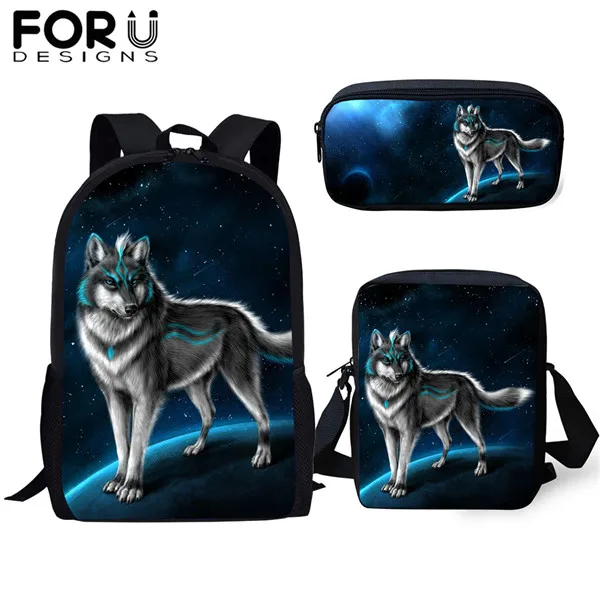 FORUDESIGNS/3 шт./компл. школьная сумка для мальчиков-подростков с изображением замечательного волка 3D печати рюкзак для студентов, рюкзаки в виде животных для детей рюкзак для путешествий - Цвет: CDWX3775CEK