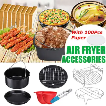 

13Pcs Air Fryer Accessories Cooking Tools Fit For Air fryer 3.7-5.3QT Food Dish Plate Clip Pizza Pan Cake Barrel Silicone Mat