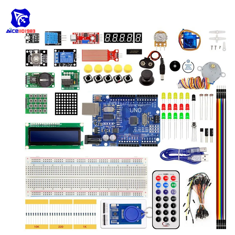Diymore RFID стартовый набор для Arduino UNO R3 обновленная версия Обучающий набор 830 макетная плата LCD1602 IIC диод светодиодный сервопривод резистор