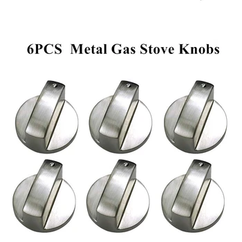

6Pcs Universal Metal Gas Stove Knobs Cooker Oven Hob Kitchen Switch Control Metal Silver Gas Stove Cooker Knobs Adaptors Switch