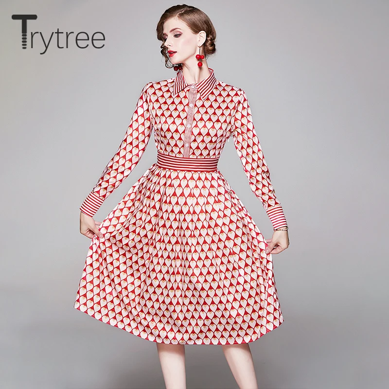 Осенне зимнее женское Повседневное платье Trytree однобортное модное элегантное