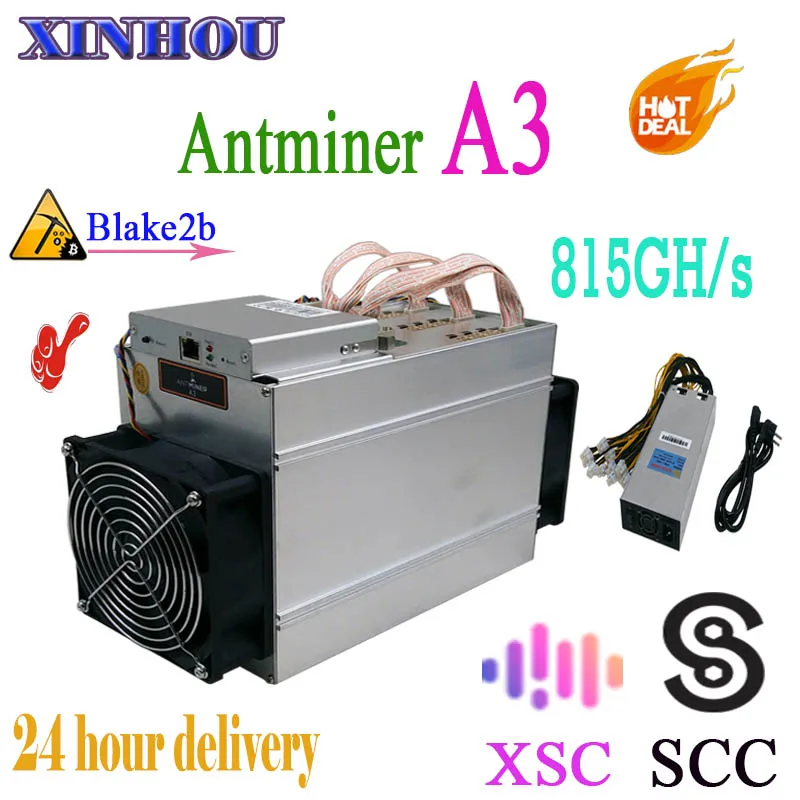 Best old 90% new SCC XSC miner Antminer A3 815GH/s ASIC Blake2b Miner with 1800W PSU,  More economical than S9 T17 M3 S11 S17 Z11 B7 0