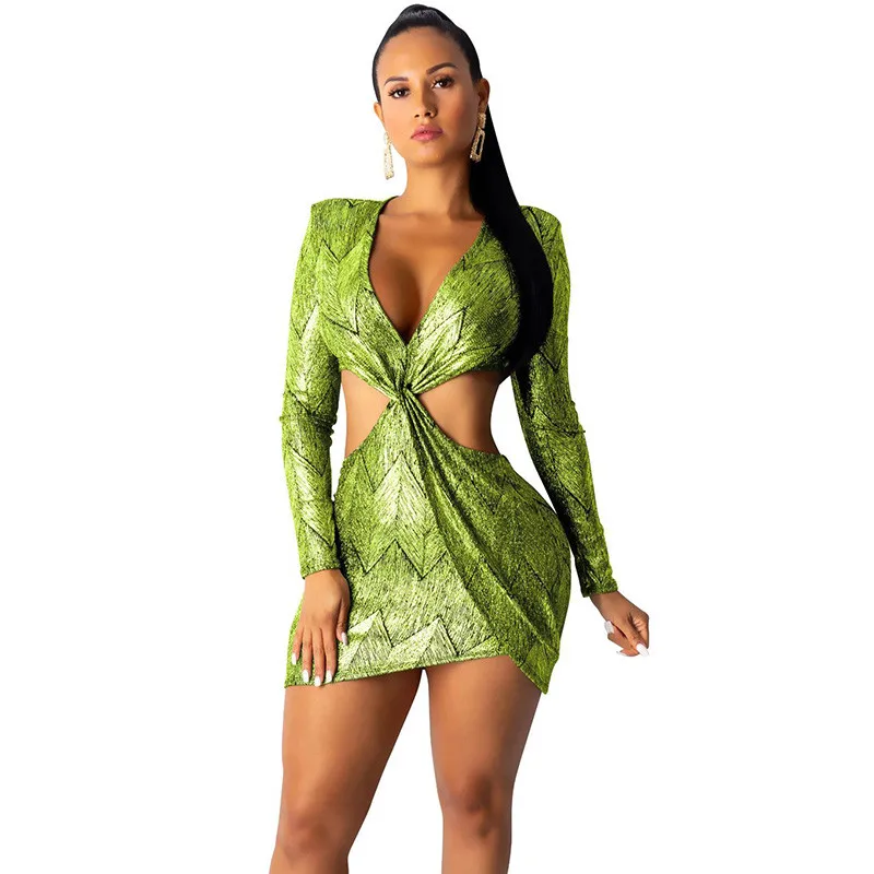 

Sexy Cut Out Long Sleeve Bodycon Dress Fall 2019 Women Print V-neck Ruched Sheath Celebrity Night Party Club Mini Dress Vestido