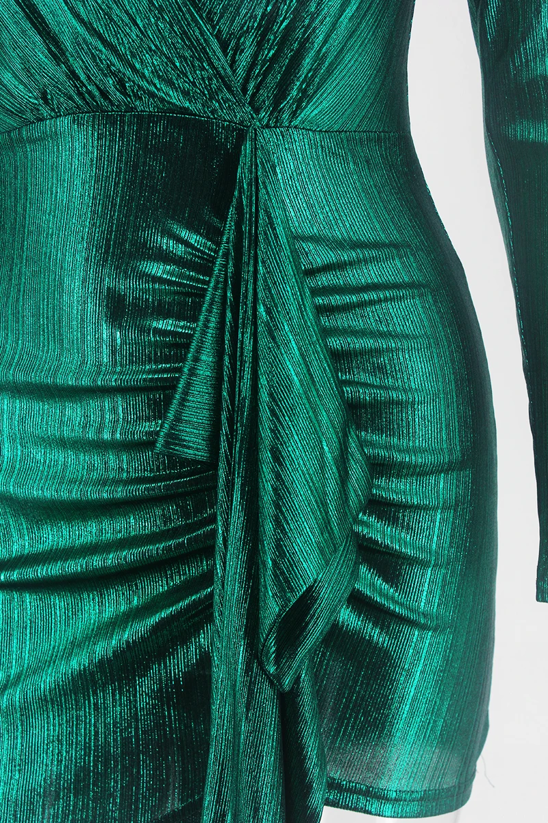 Модное пикантное платье цвета коктейль твердые Глубокий v-образный вырез драпированные платья с длинным рукавом осеннее женское облегающее платье Vestidos