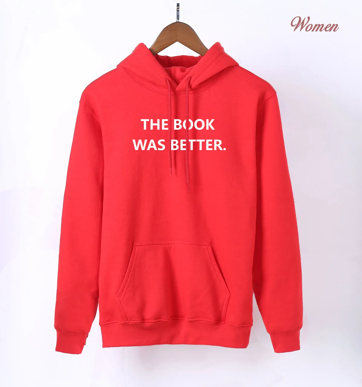 red Забавная толстовка с капюшоном для взрослых с надписью «Book Was Better»,, весна-осень, кавайные спортивные костюмы для женщин, K-pop, флисовая толстовка с капюшоном в стиле Харадзюку - Цвет: red