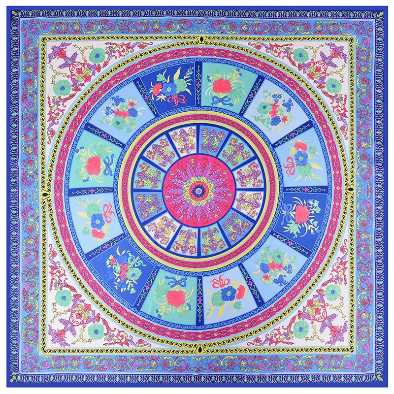 

130cm Twill Silk Scarf Sky Garden Print Square Scarf Women Bandana Shawl Luxury Brand Foulard Scarves Wraps For Ladies Echarpe
