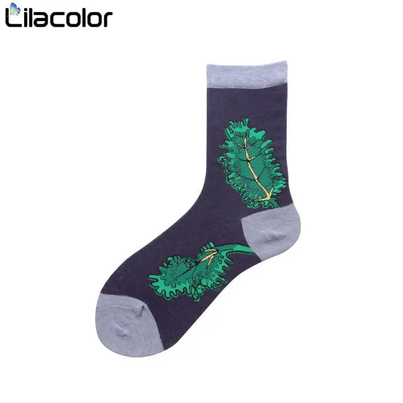 Lettuce Print Милые женские носки с морковным принтом; сезон осень-зима; женские носки средней длины; Новинка; модные разноцветные носки с героями мультфильмов в консервативном стиле для девочек - Цвет: Lettuce Print
