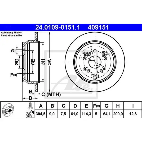 Диск тормозной задний Honda CR V 2.2CTDi 05 ATE 24.0109 0151.1|Тормозной цилиндр| |