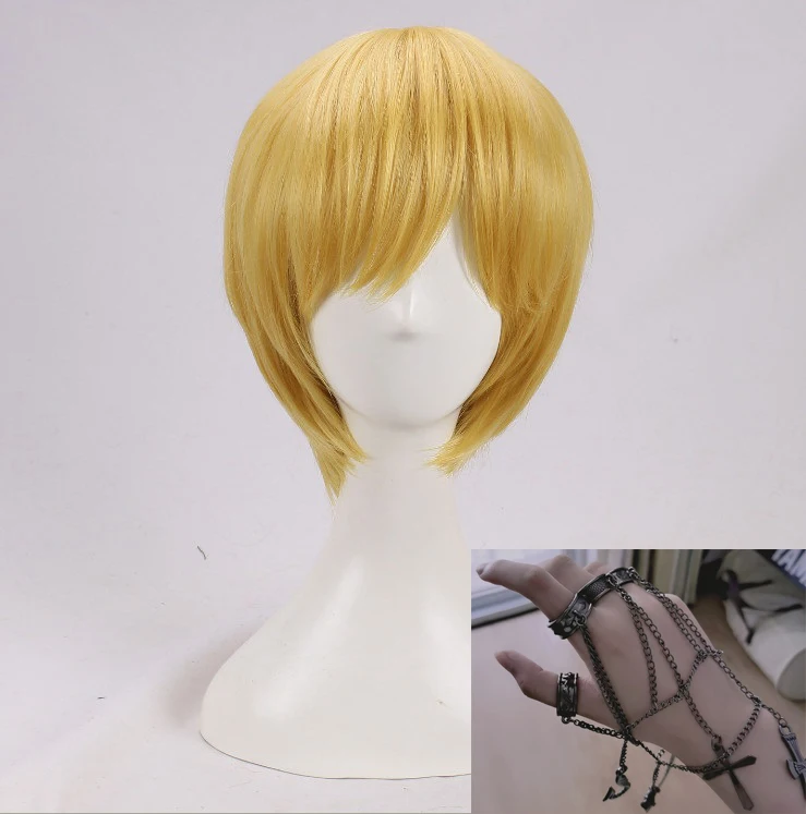 Anime Hunter x Hunter Wigs Kurapika Short Blonde Heat Resistant Synthetic Hair Cosplay Wig + Wig Cap + Rings Chain Accessories anime maid outfit Cosplay Costumes