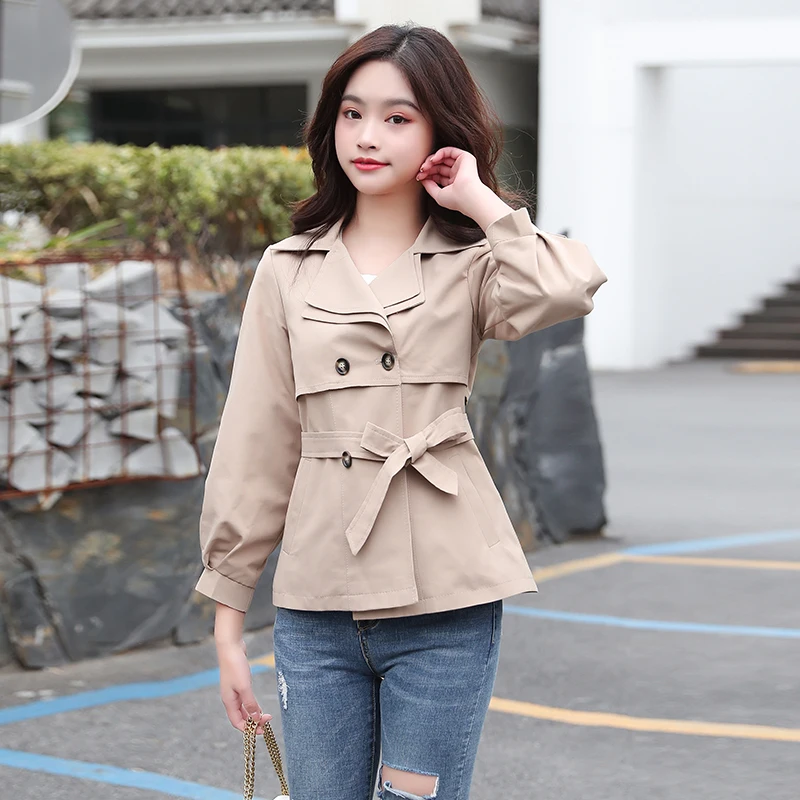 Spring and Autumn new Korean women version of casual tooling windbreaker loose jacket Double Breasted section women's jacket