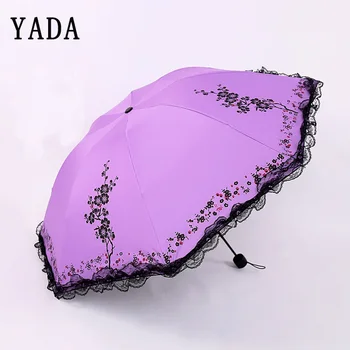 

YADA Plum Blossom Flowers Girls Umbrellas Rain Women uv Sunny&Rainy Umbrella For Women Windproof Folding Lace Umbrellas YS838